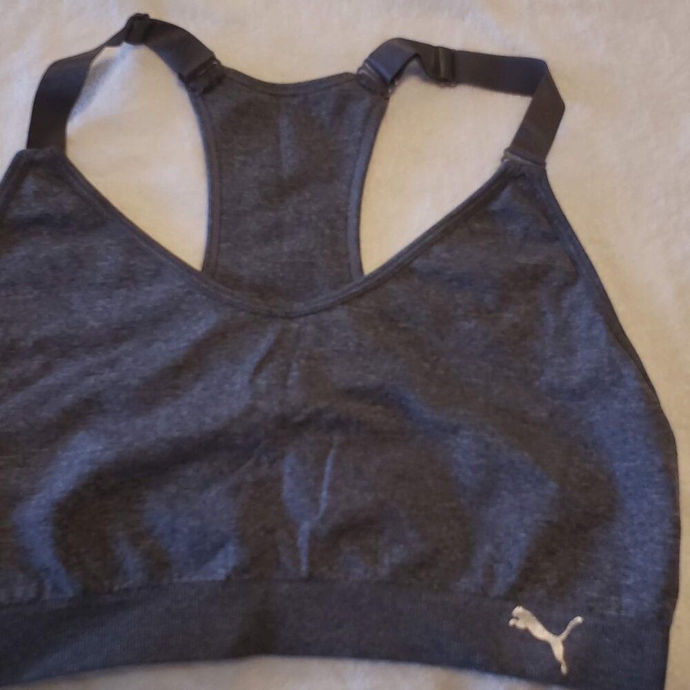 PUMA Racer Back Exercise Bra Dark Grey in size M